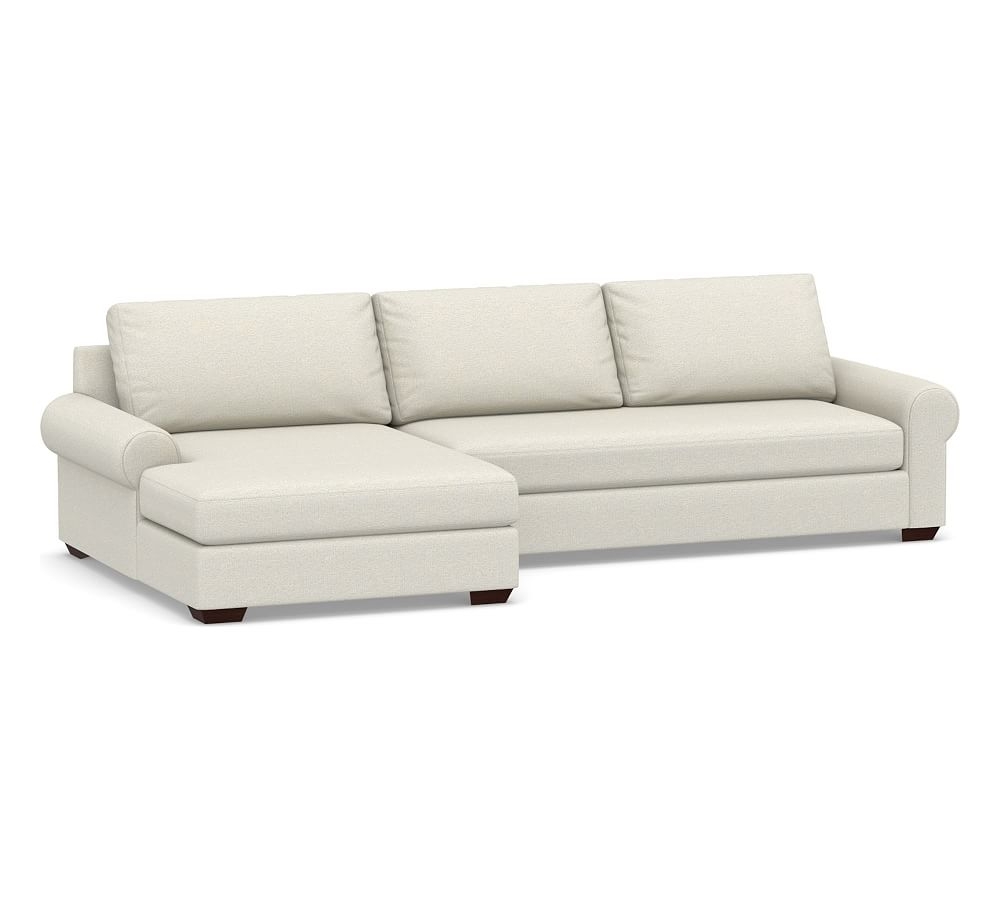 Big Sur Roll Arm Upholstered Right Arm Sofa with Double Chaise Sectional and Bench Cushion, Down Blend Wrapped Cushions, Performance Boucle Oatmeal - Image 0