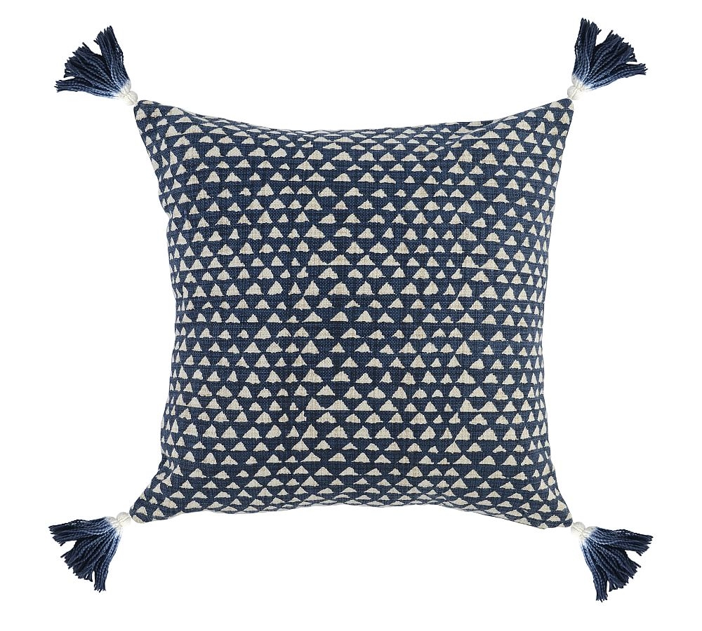 Idelle Printed Pillow Cover With Tassels, 20", Indigo - Image 0