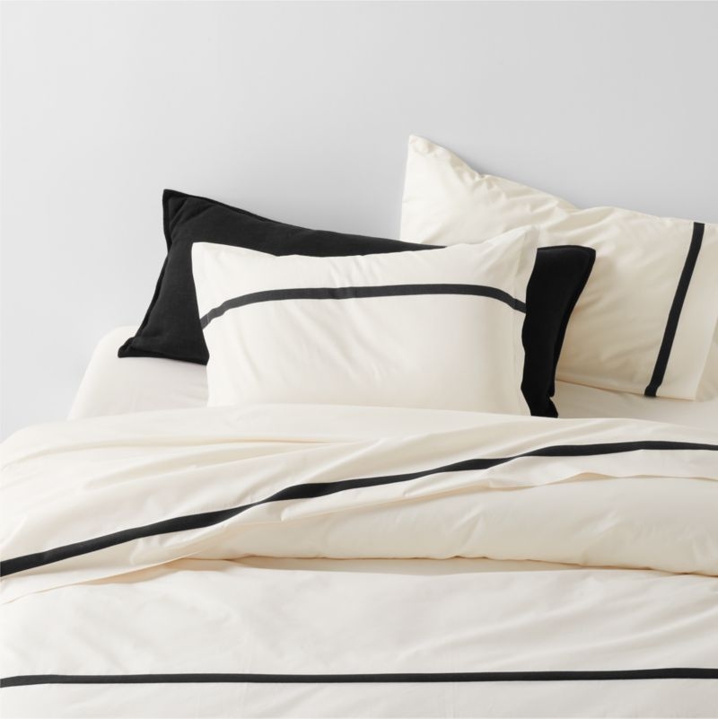 Favorite Organic Cotton Percale Tuxedo Stripe Ink Black Full Bed Sheet Set - Image 2