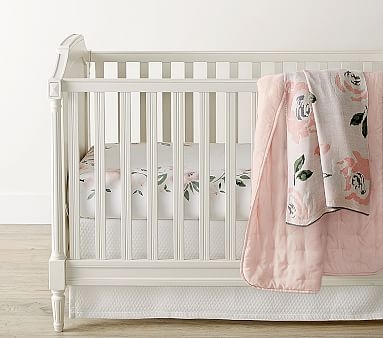 Baby Bedding Bumper Set: Blush Amelia Bumper, BlushTiny Meredith Fitted Crib Sheet, Blush Amelia Cribskirt - Image 4