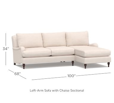 Carlisle Upholstered Right Arm Sofa with Chaise Sectional, Polyester Wrapped Cushions, Chenille Basketweave Oatmeal - Image 4