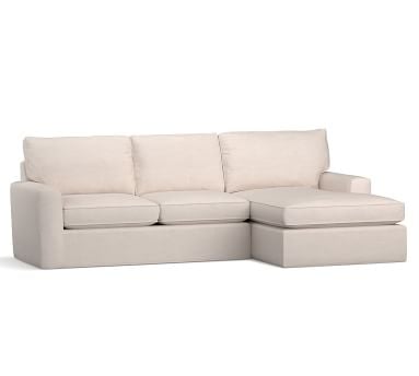 Pearce Square Arm Slipcovered Right Arm Loveseat with Double Chaise Sectional, Down Blend Wrapped Cushions, Performance Heathered Basketweave Dove - Image 2
