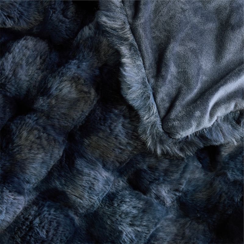 Textured Faux Fur 70"x55" Deep Indigo Throw Blanket - Image 3