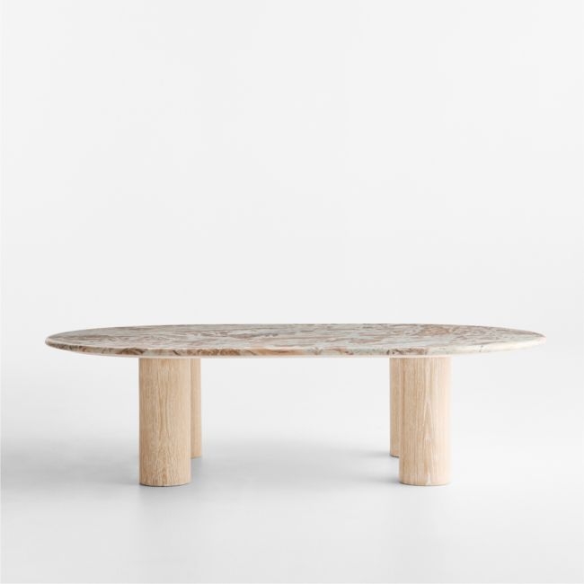 Homage Marble and White Oak Wood 60" Oval Coffee Table - Image 0