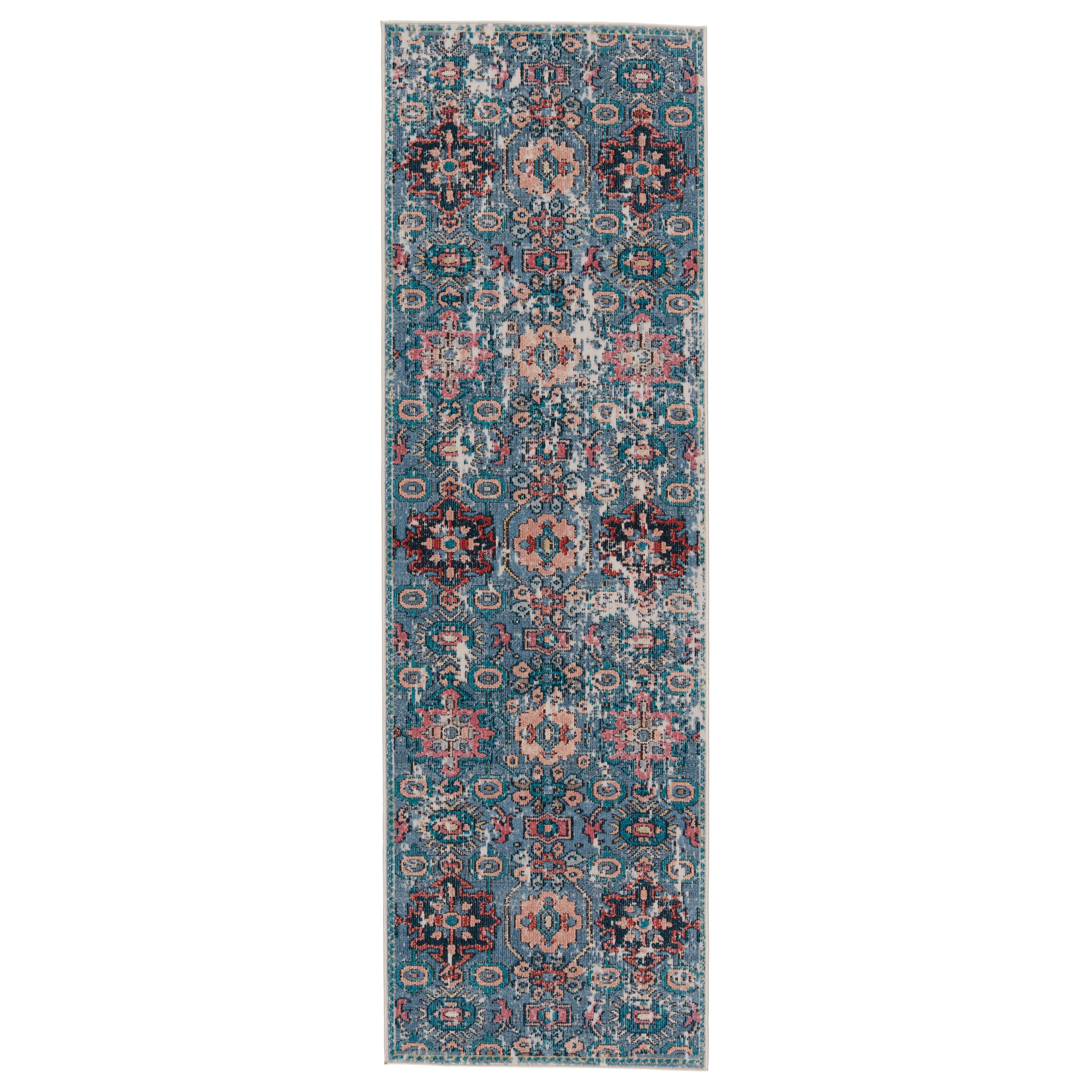 Vibe by Farella Indoor/ Outdoor Oriental Blue/ Pink Runner Rug (2'6"X8') - Image 0