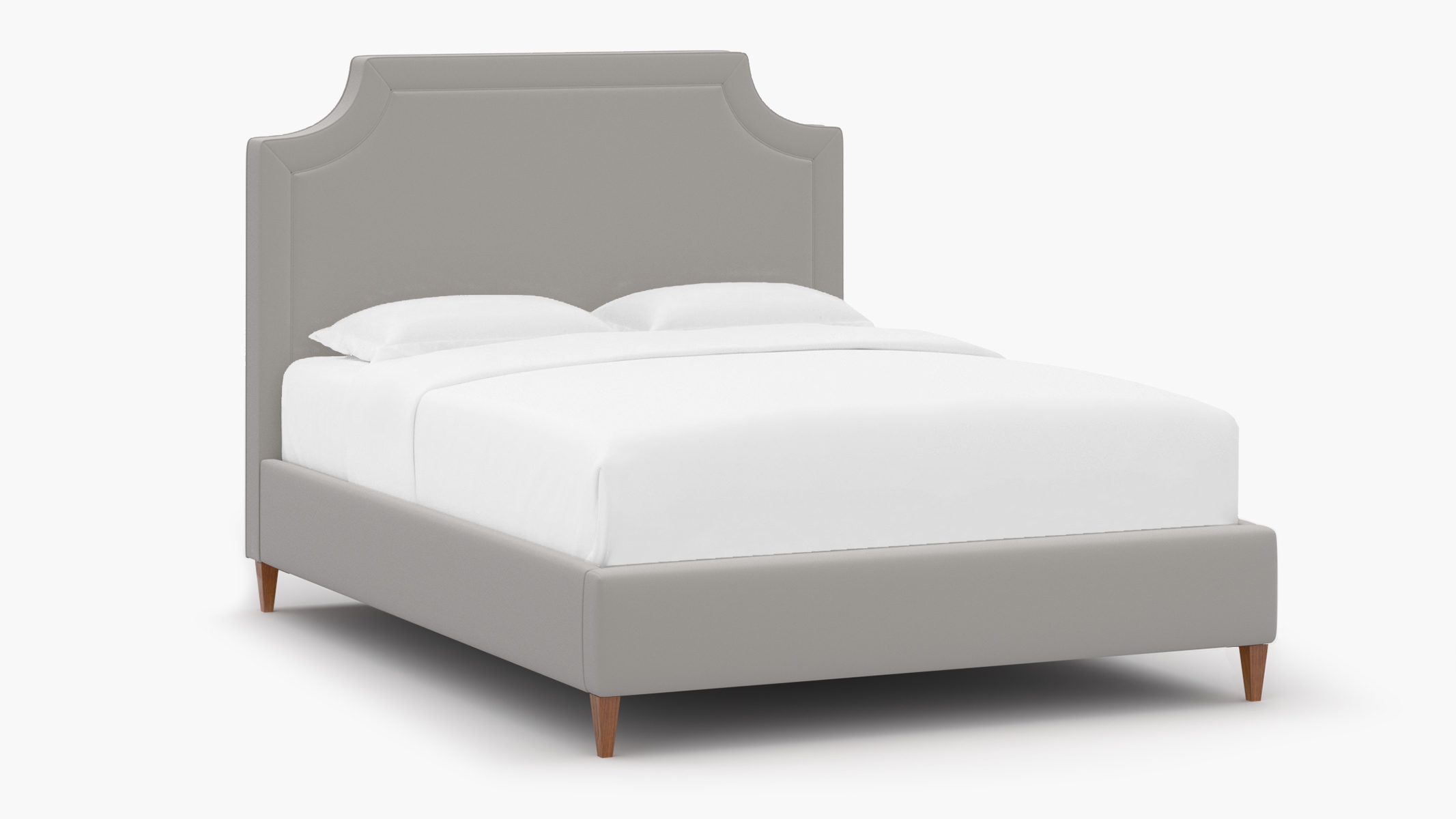 Deco Bed, White Performance Velvet, Walnut Square Tapered Leg, Full - Image 1