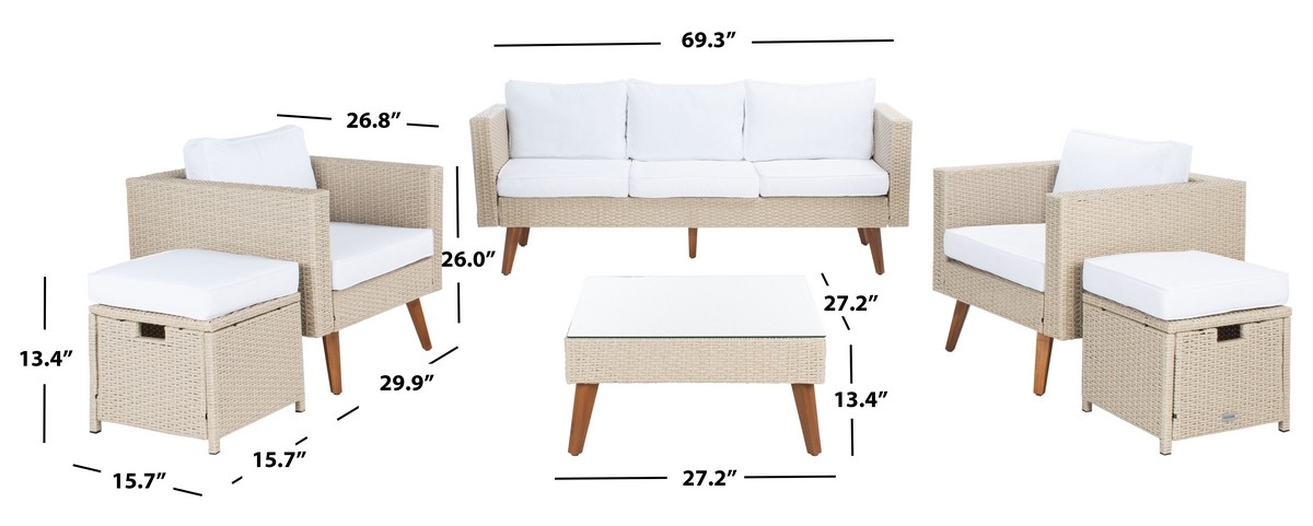 Presla 6 Pc Living Set - Beige/White - Safavieh - Image 8