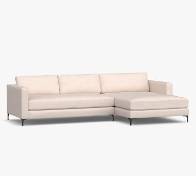 Jake Upholstered Right Arm 2-Piece Sectional with Double Chaise 2x1 with Brushed Nickel Legs, Polyester Wrapped Cushions, Chenille Basketweave Taupe - Image 4