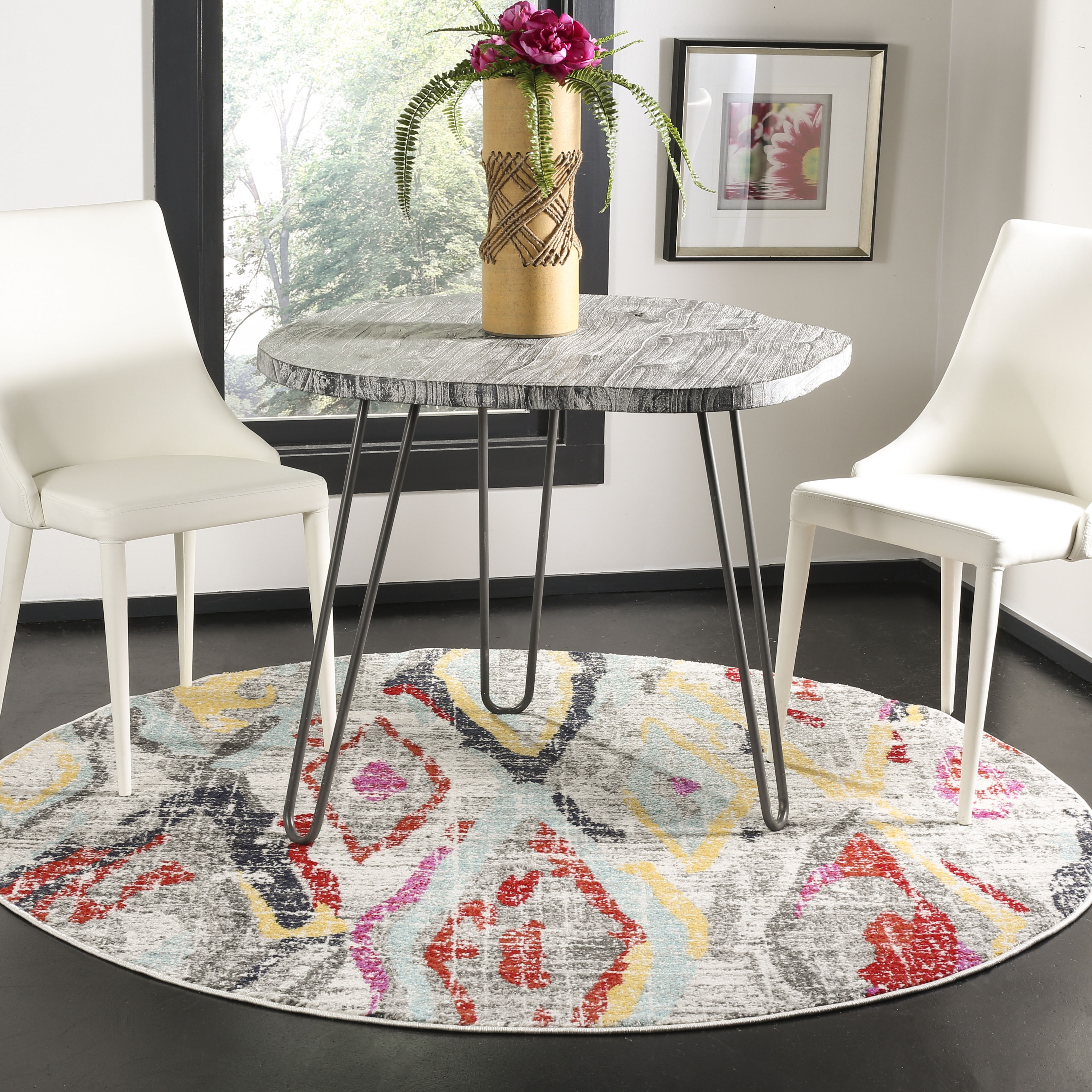 Arlo Home Woven Area Rug, ADR209F, Light Grey/Red,  6' X 6' Round - Image 1