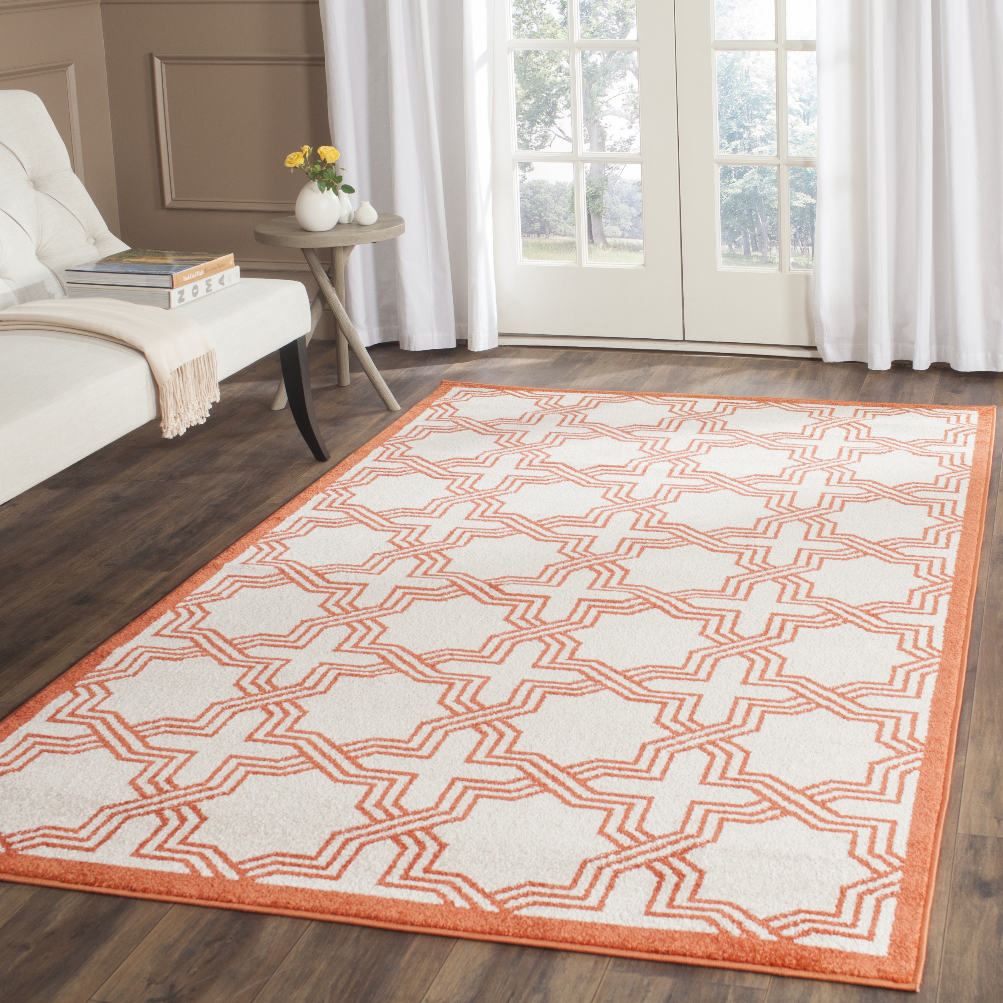 Arlo Home Indoor/Outdoor Woven Area Rug, AMT413F, Ivory/Orange,  6' X 9' - Image 1