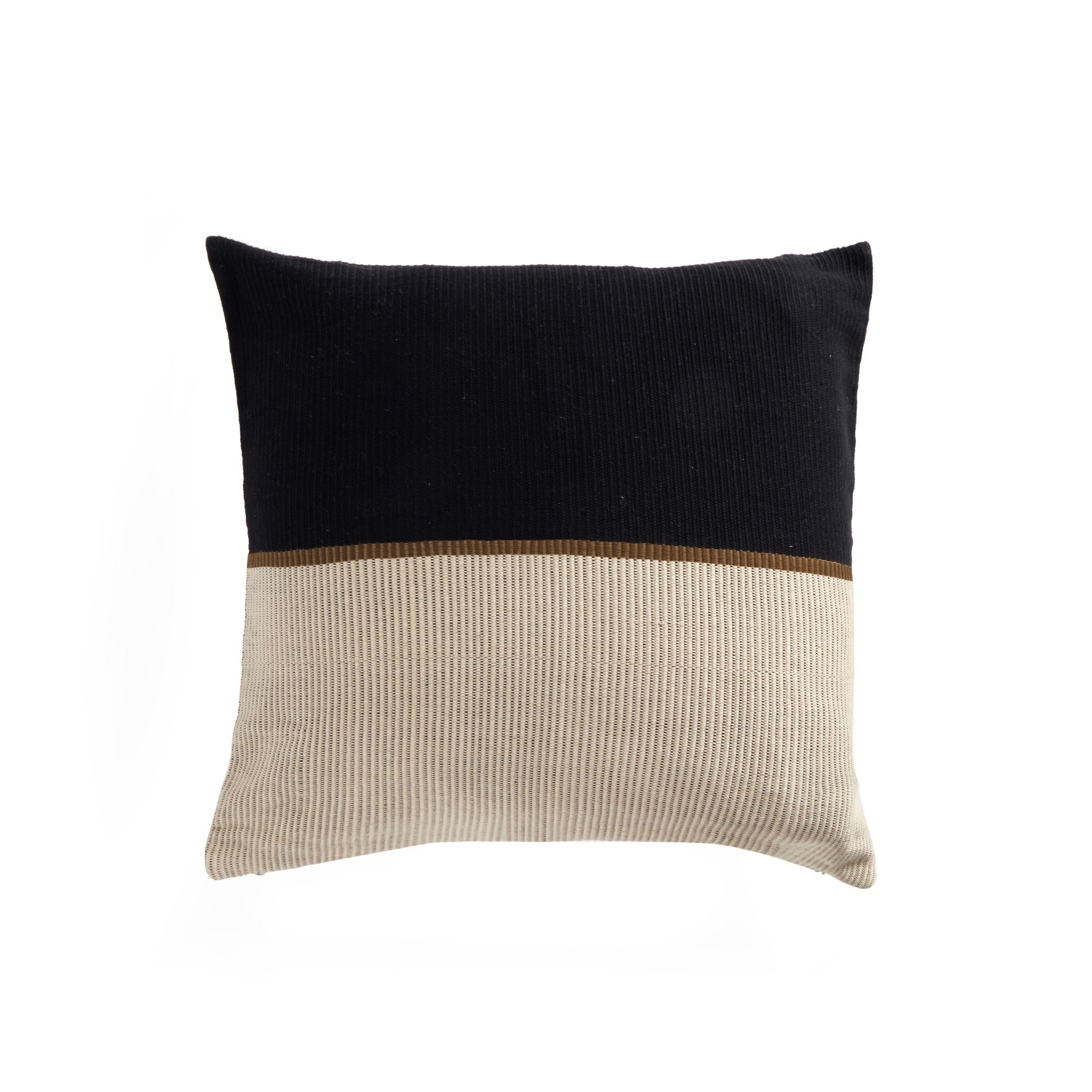 Handwoven Merido Pillow - Black - Beige Cotton - Image 0