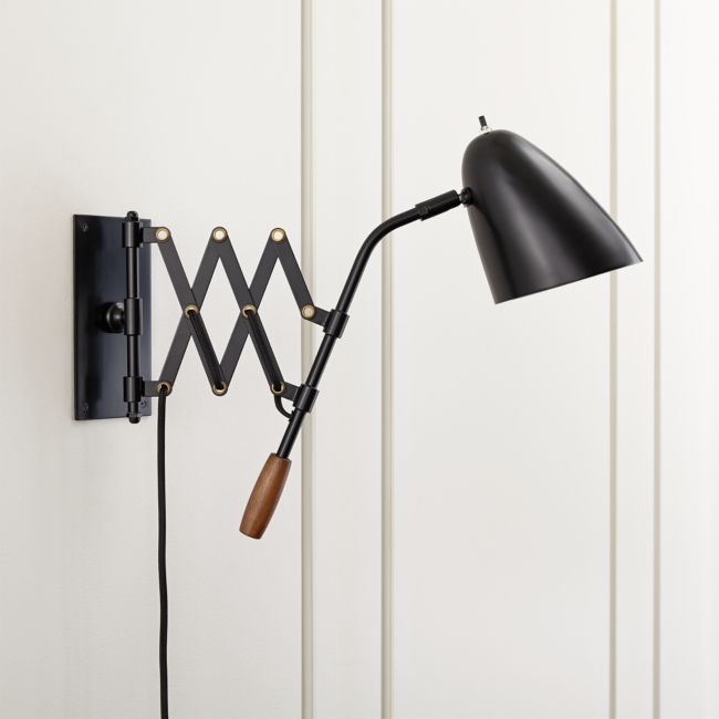 Morgan Black Adjustable Arm Plug In Wall Sconce Light - Image 0