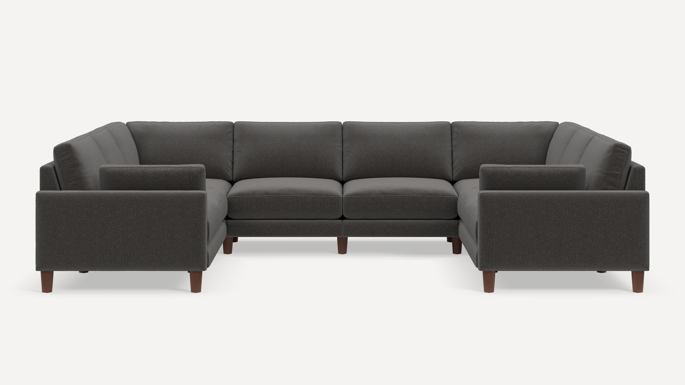 Union 8-Seat U Sectional - Heather Charcoal - Performance Chenille / Walnut - Wood / Round Leg - Image 0