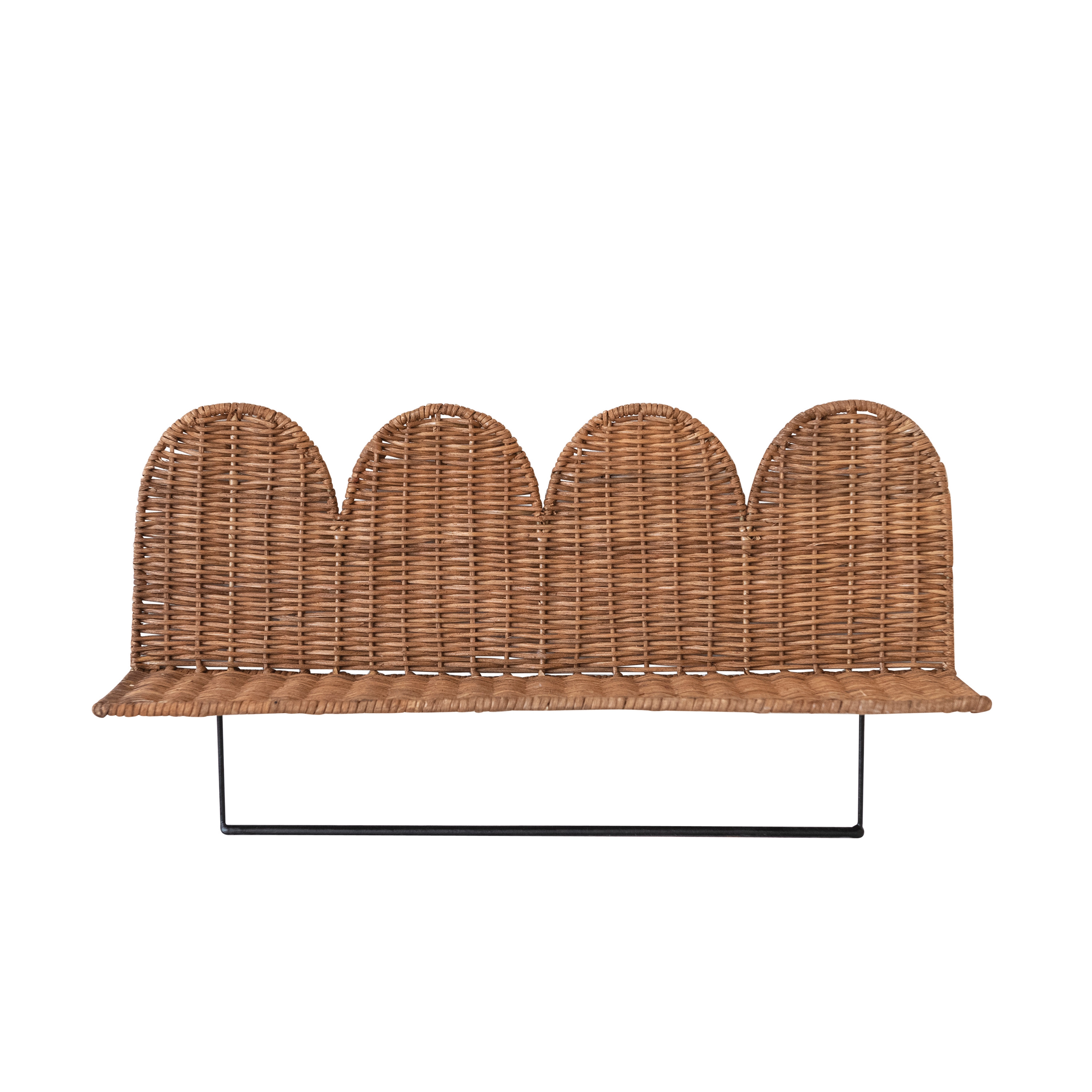 Rattan Wicker Wall Shelf with Scalloped Edge and Metal Rod, Natural - Image 0