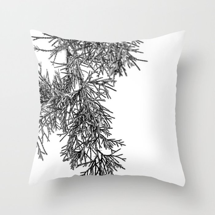 Cedar Tree Branch Black And White Throw Pillow by Christina Lynn Williams - Cover (18" x 18") With Pillow Insert - Indoor Pillow - Image 0