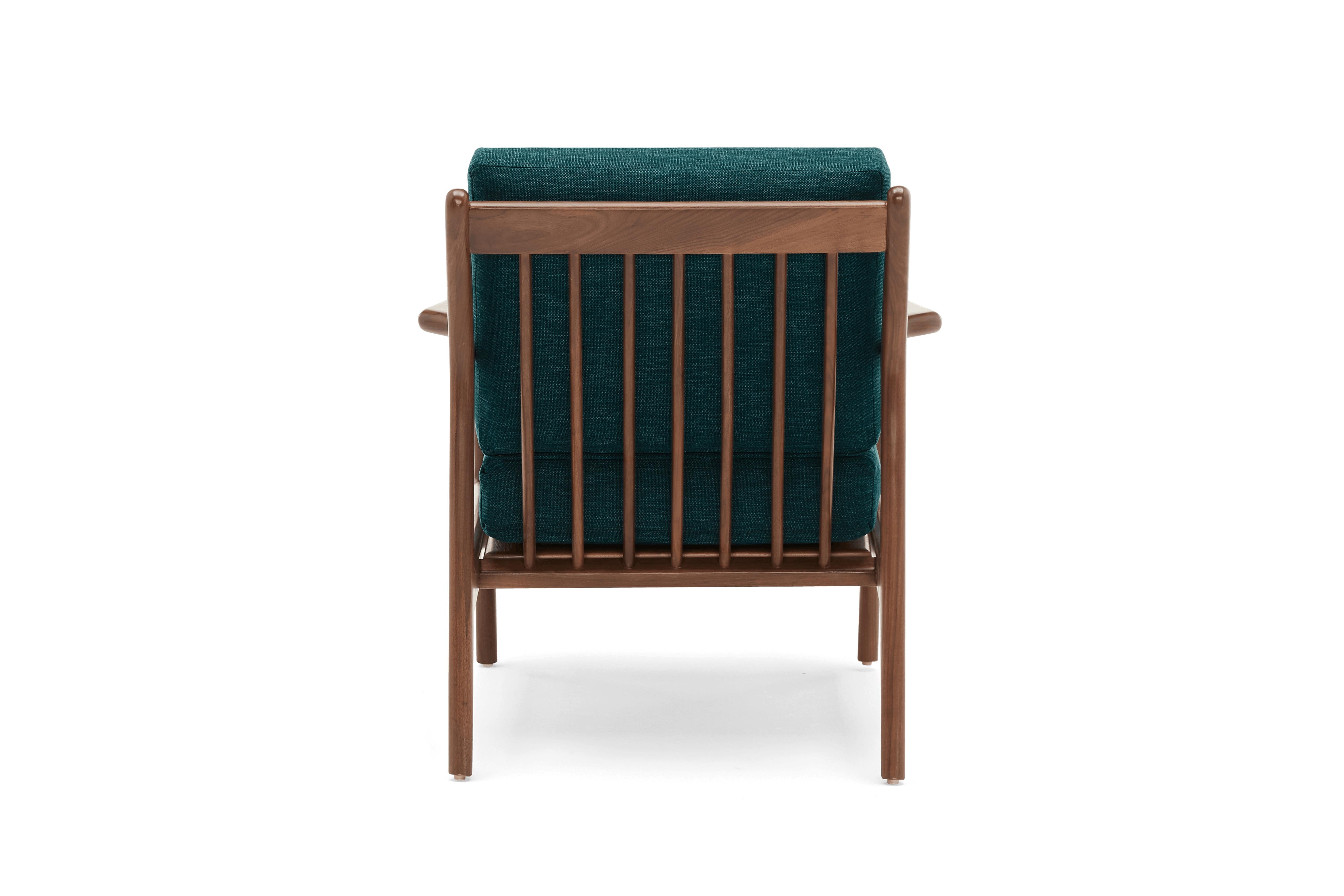 Blue Collins Mid Century Modern Chair - Key Largo Zenith Teal - Walnut - Image 4