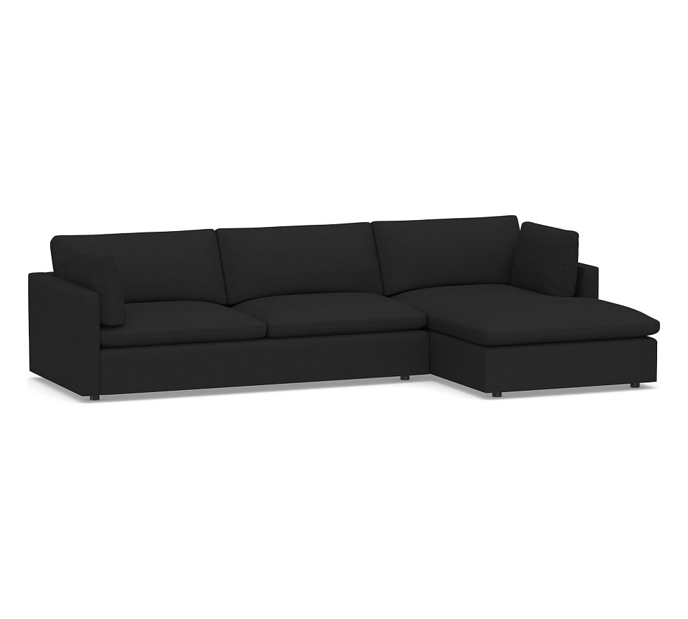 Bolinas Upholstered Left Arm Sofa with Chaise Sectional, Down Blend Wrapped Cushions, Textured Basketweave Black - Image 0