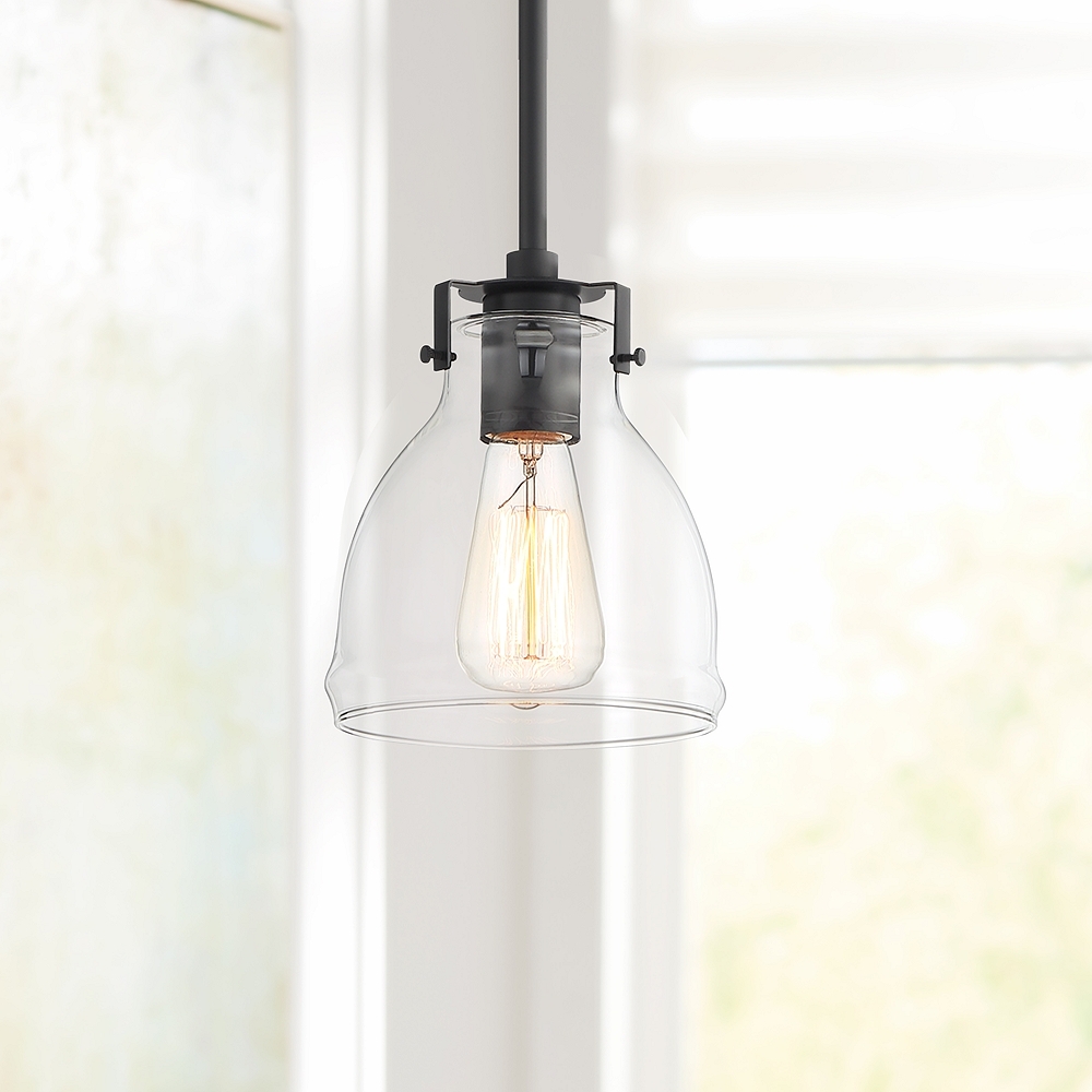 Possini Euro Bellis 6" Wide Black Clear Glass Mini Pendant - Image 0