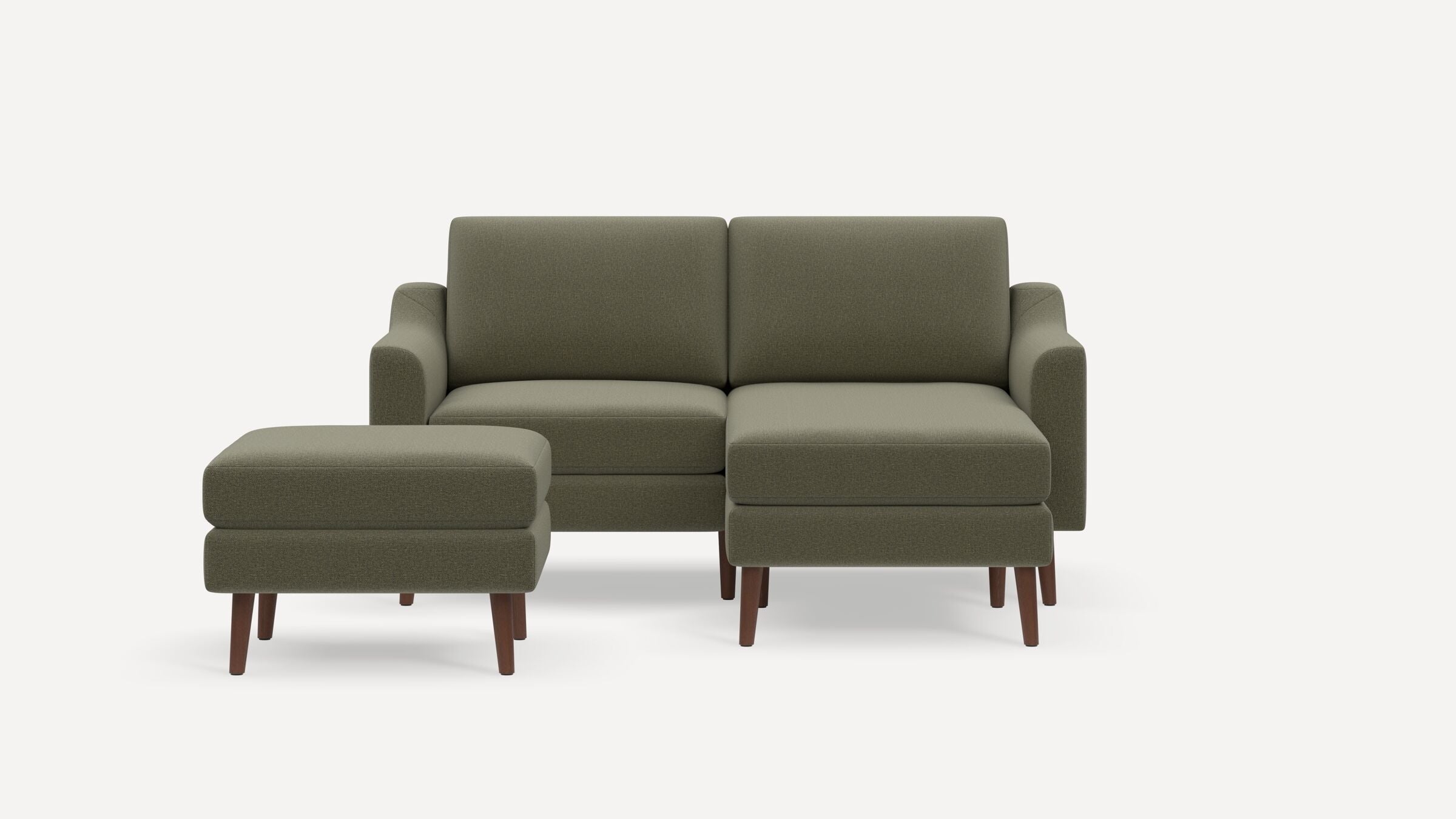 Nomad Loveseat with Chaise and Ottoman - Moss Green - Performance Flatweave / Walnut - Wood / Slope - Image 0