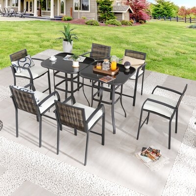 Gunta Square 6 - Person 31.5" Long Bar Height Dining Set with Cushions - Image 0