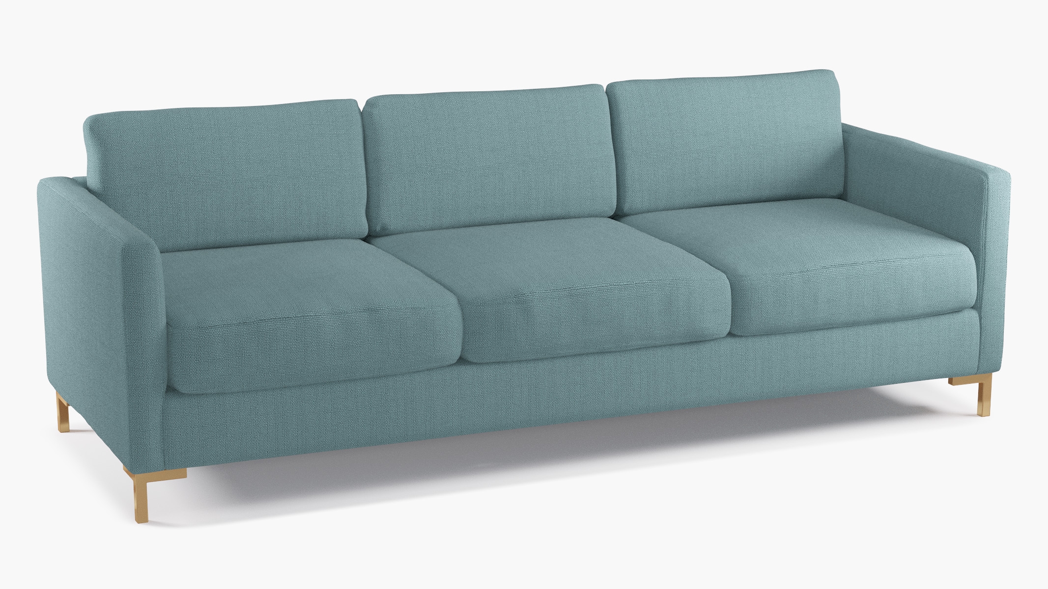 Modern Sofa, Seaglass Everyday Linen, Brass L Leg - Image 1