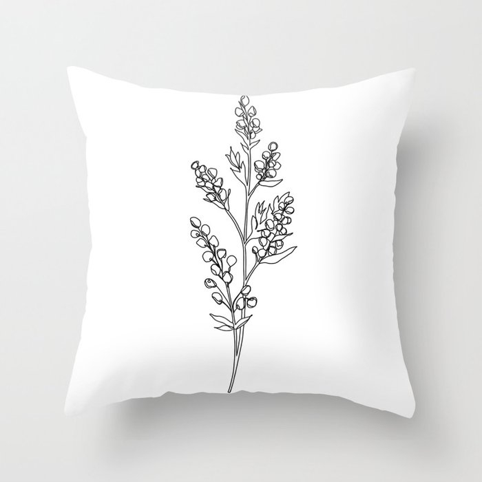 Botanical Floral Illustration Line Drawing - Mae Throw Pillow by The Colour Study - Cover (24" x 24") With Pillow Insert - Indoor Pillow - Image 0