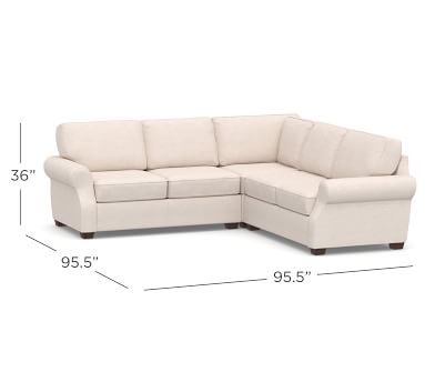 SoMa Fremont Roll Arm Upholstered 3-Piece L-Shaped Corner Sectional, Polyester Wrapped Cushions, Park Weave Ash - Image 1