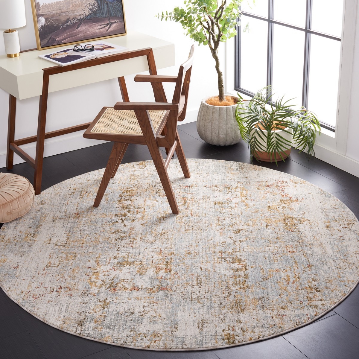 Safavieh Power Loomed Area Rug, ADN202M, Blue/Gold, 6'-7" X 6'-7" Round - Image 1