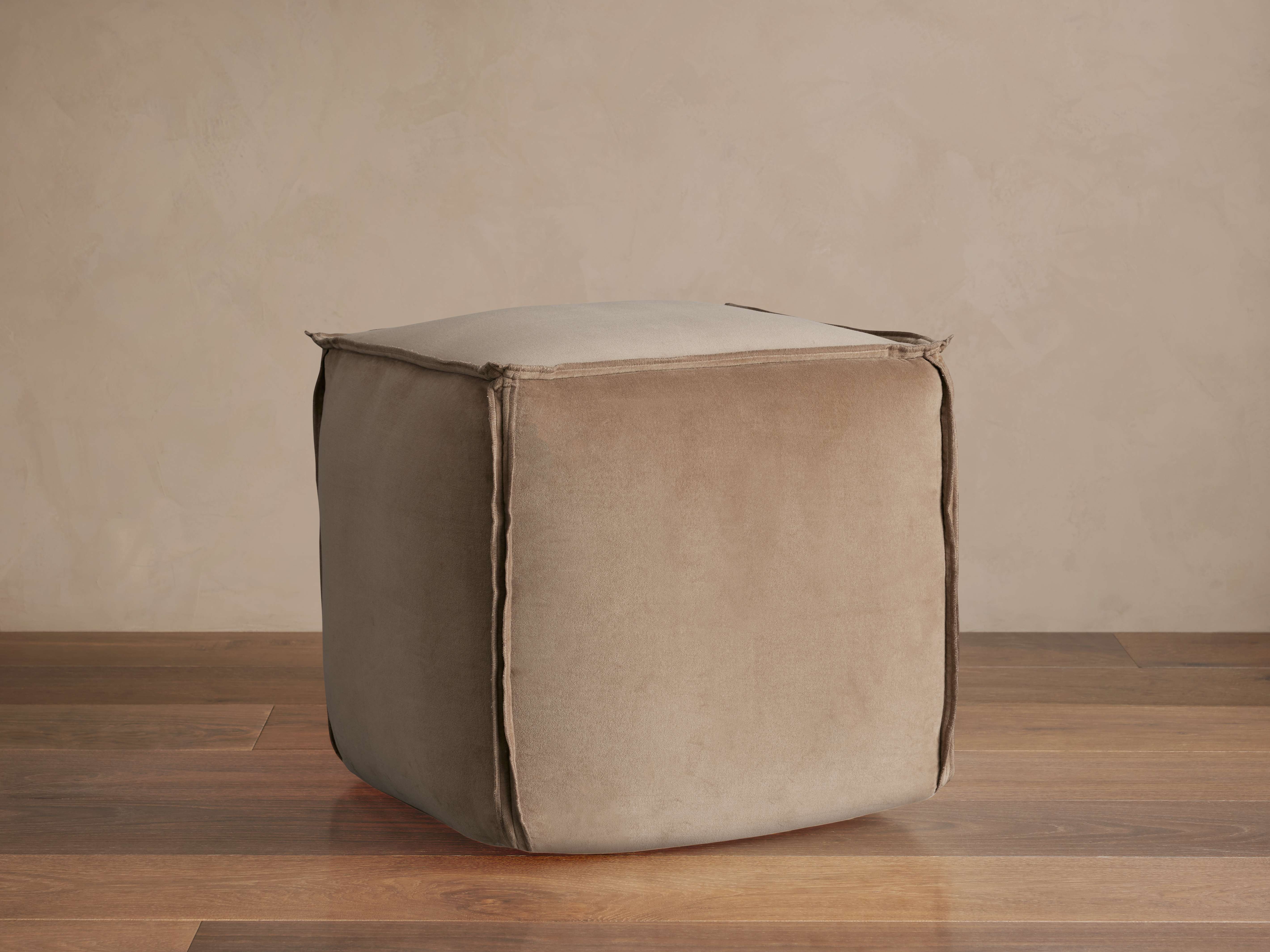 Washed Velvet Pouf in None 16" Gray  Taupe  - Image 0