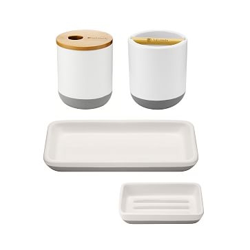 Ceramic Bathroom Accessories Bundles, White and Natural, Set of 4 - Image 1