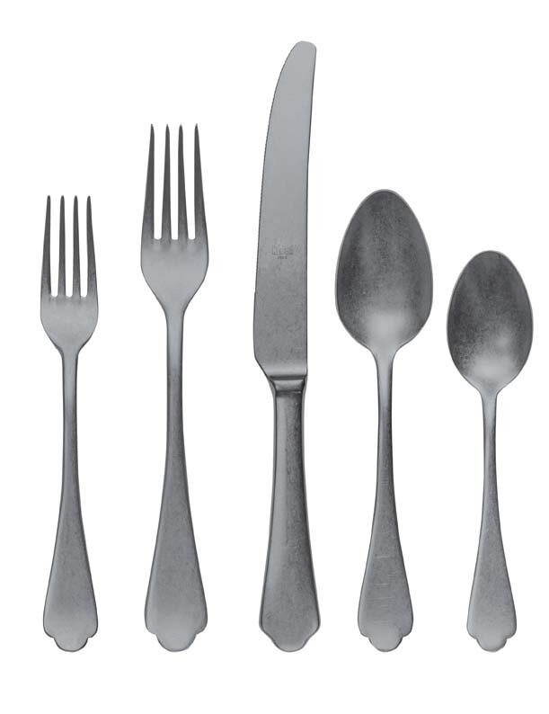  Dolce Vita Pewter 5 Piece 18/10 Stainless Steel Flatware Set, Service for 1 Color: Pewter Gold Black - Image 0