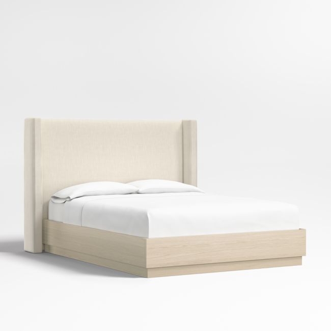 Arden 52" Ivory Upholstered Queen Headboard with Batten White Oak Bed Base - Image 0