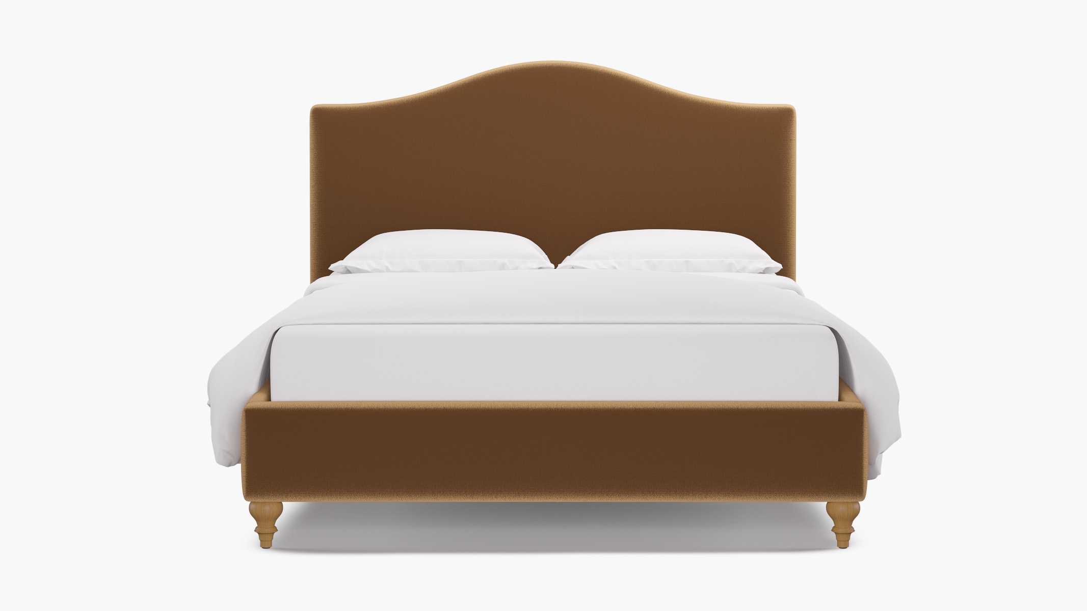 Camelback Bed, Fawn Performance Velvet, Natural Traditional Turned Leg, King - Image 0