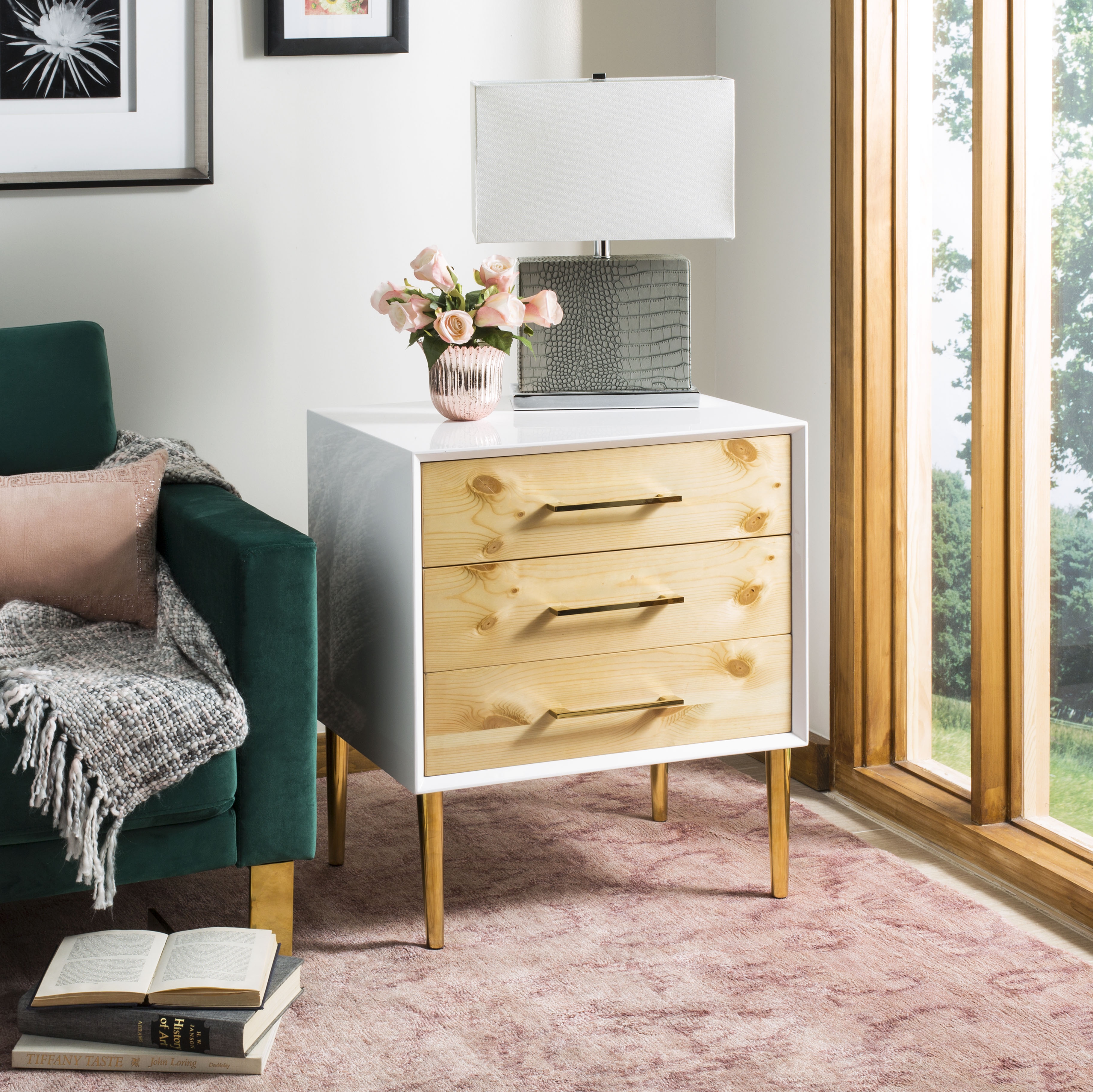 Vanda 3-Drawer Beetlewood Side Table - White - Safavieh - Image 8