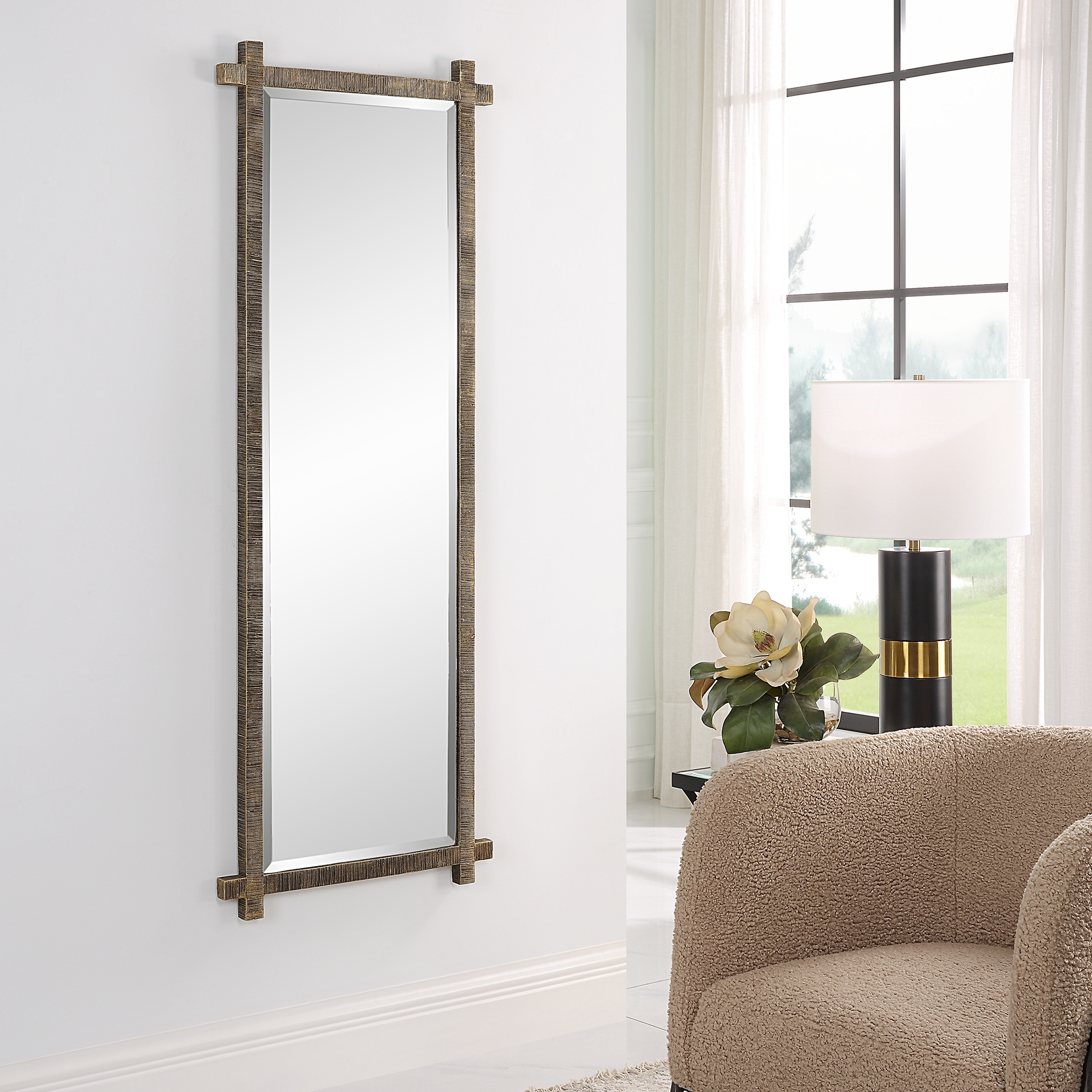 Abanu Ribbed Gold Dressing Mirror - Image 2