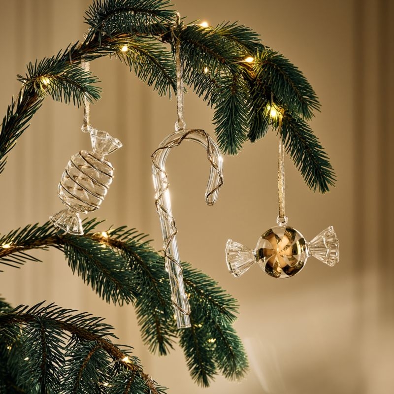 24K Gold and Clear Glass Candy Christmas Tree Ornaments Set of 3 - Image 1