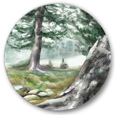 Pine Forest In The Early Morning - Lake House Metal Circle Wall Art - Image 0