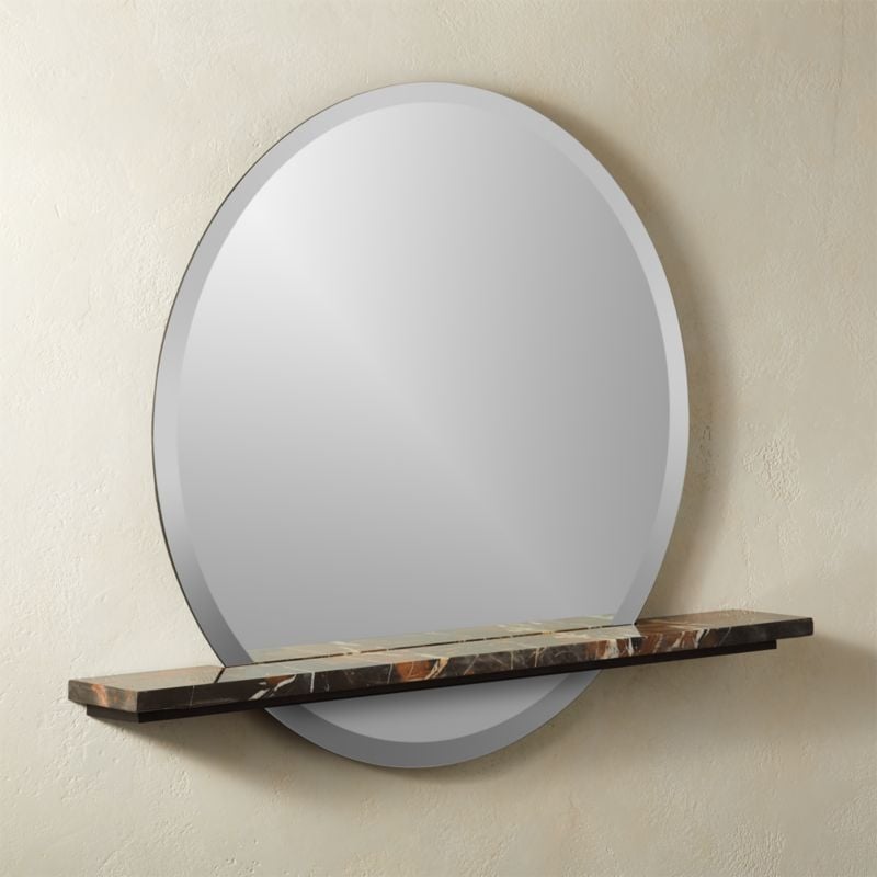 Emery Round Mirror with Marble Shelf - Image 2