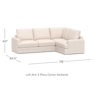 Canyon Square Arm Slipcovered Left Arm 3-Piece Corner Sectional, Down Blend Wrapped Cushions, Performance Heathered Basketweave Dove - Image 2
