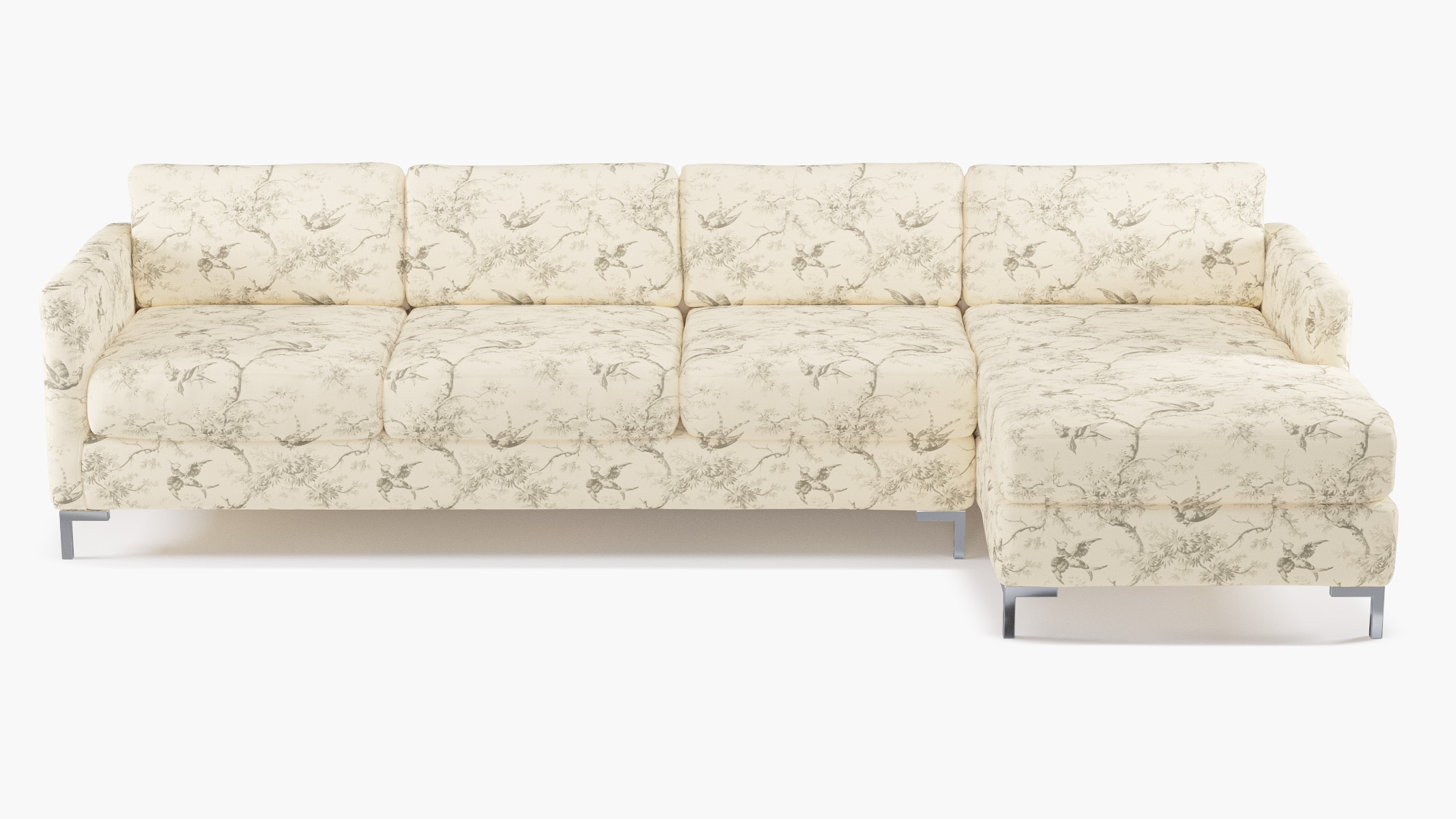 Modern Sectional, Right Facing, Cream Swallows, Chrome L Leg - Image 0