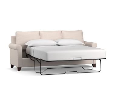 Cameron Roll Arm Upholstered Full Sleeper Sofa with Air Topper, Polyester Wrapped Cushions, Park Weave Ivory - Image 4