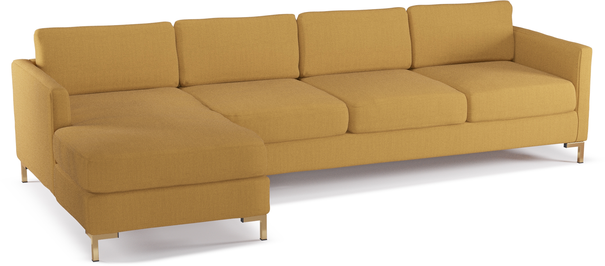 Left Facing Modern Sectional, French Yellow Linen, Brass - Image 1