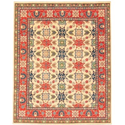 One-of-a-Kind Pastorella Hand-Knotted 2010s Uzbek Gazni Ivory/Red 8' x 9'11" Wool Area Rug - Image 0