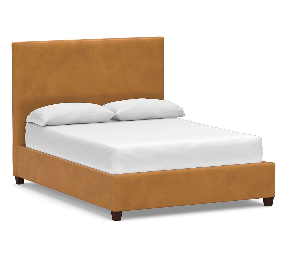 Raleigh Square Leather Tall Bed without Nailheads, Queen, Vintage Camel - Image 0