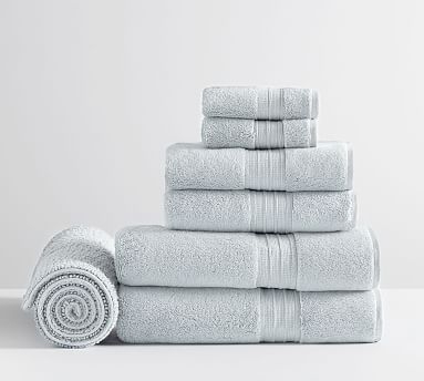 Hydrocotton Organic Bath, Hand, Washcloth Towels &amp; 1 Bath Mat, Set of 7, Porcelain Blue - Image 0
