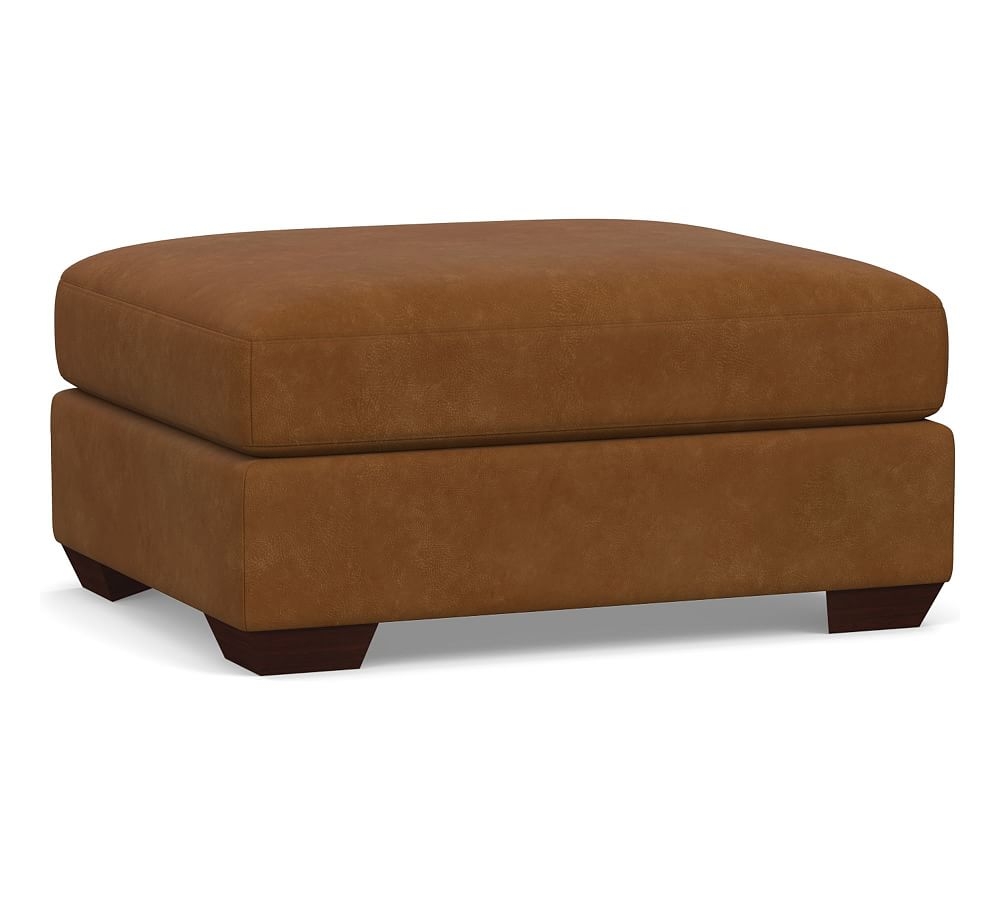 Big Sur Leather Sectional Floater Ottoman, Down Blend Wrapped Cushions, Nubuck Caramel - Image 0