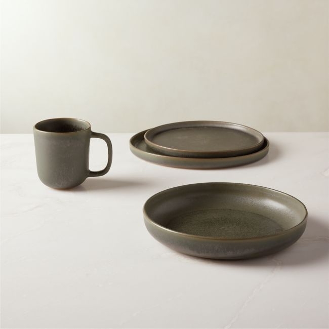 Drift 4-Piece Green Dinnerware Set with Pasta Bowl with Reactive Glaze - Image 0