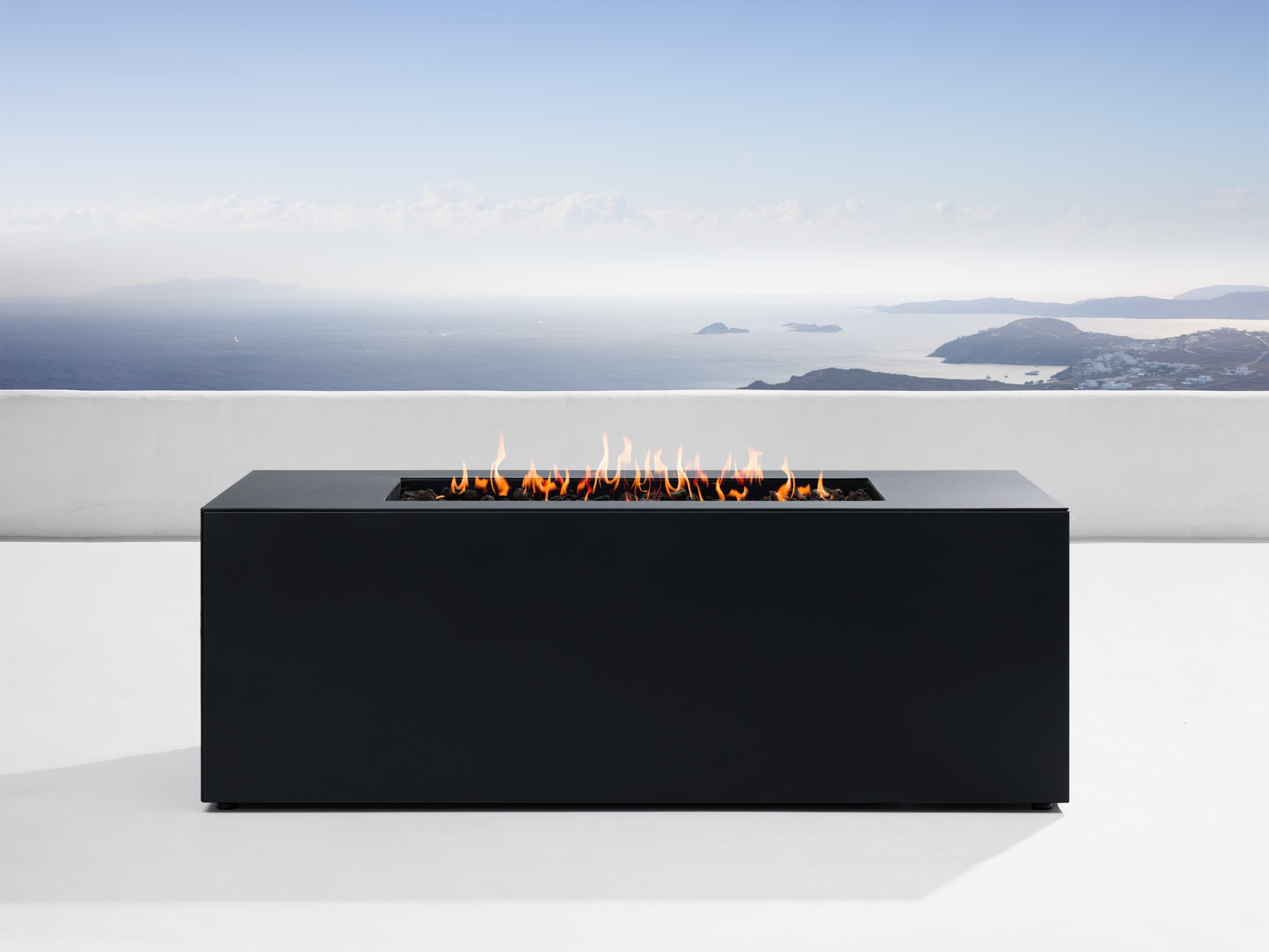 Coden Rectangular Propane Fire Pit in Metal 58" White  Charcoal  - Image 0