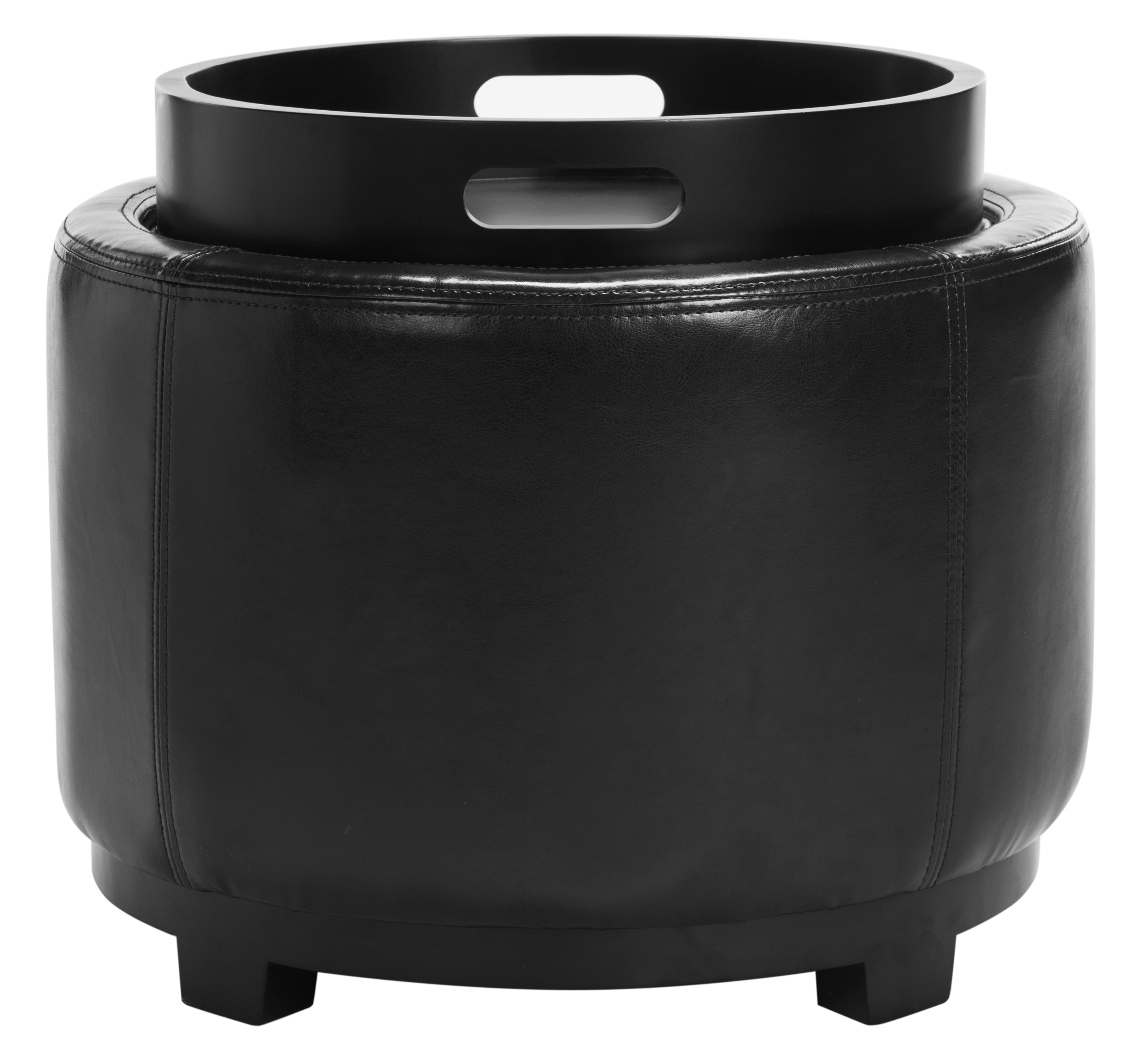 Round Storage Tray Ottoman - Black/Black - Safavieh - Image 0