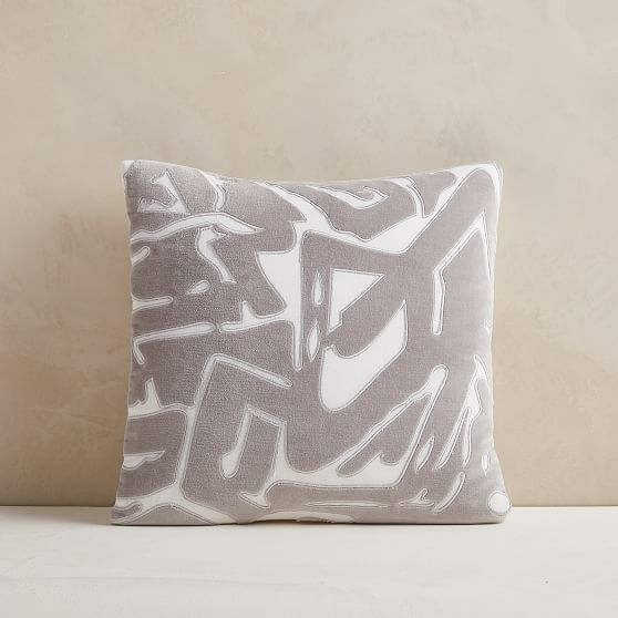 Abstract Velvet Applique Pillow Cover, 18"x18", Pearl Gray - Image 0